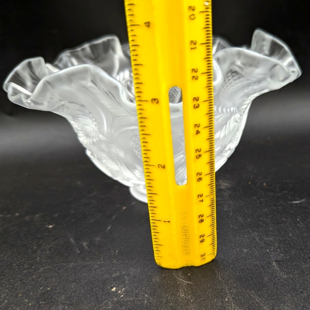 Vintage Fenton Ruffle Frosted Satin Embossed Strawberry Strawberries Vine Art - Picture 2 of 9